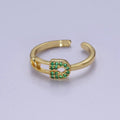 24k Gold plated Tiny Safety Pin Ring | Emerald Green Micro Pave Dainty Ring O-2179 - DLUXCA