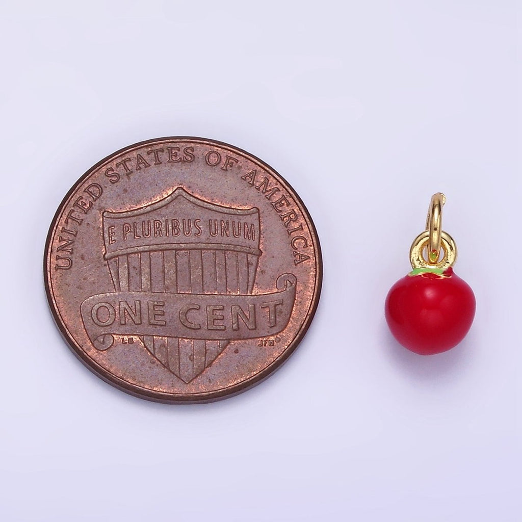 24K Gold plated Tomato Vegetable Enamel Mini Charm | C651 - DLUXCA