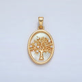 24K Gold plated Tree CZ Shell Pearl Bezel Oval Pendant in Gold & Silver | AA1525 - DLUXCA