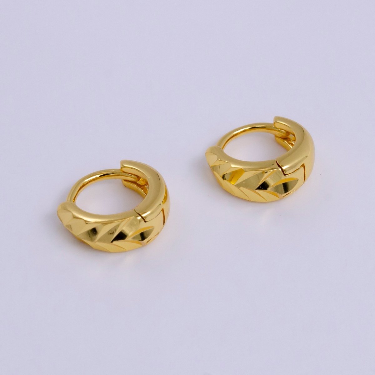 24K Gold plated Triangle Dented Geometric 10mm Huggie Earrings | AE805 - DLUXCA