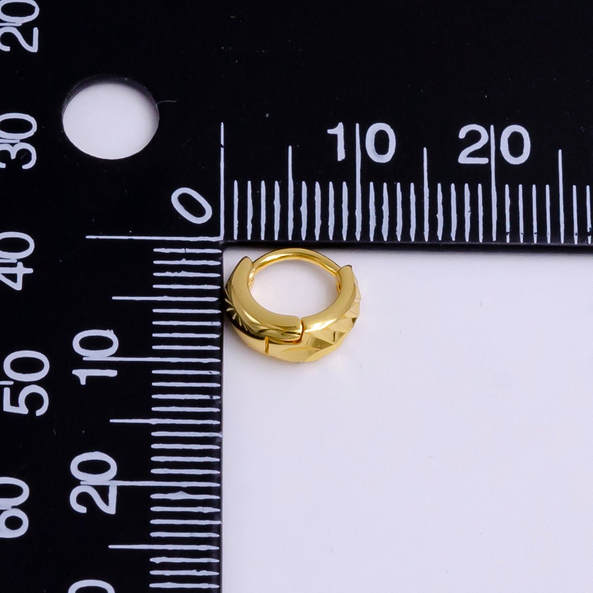 24K Gold plated Triangle Dented Geometric 10mm Huggie Earrings | AE805 - DLUXCA
