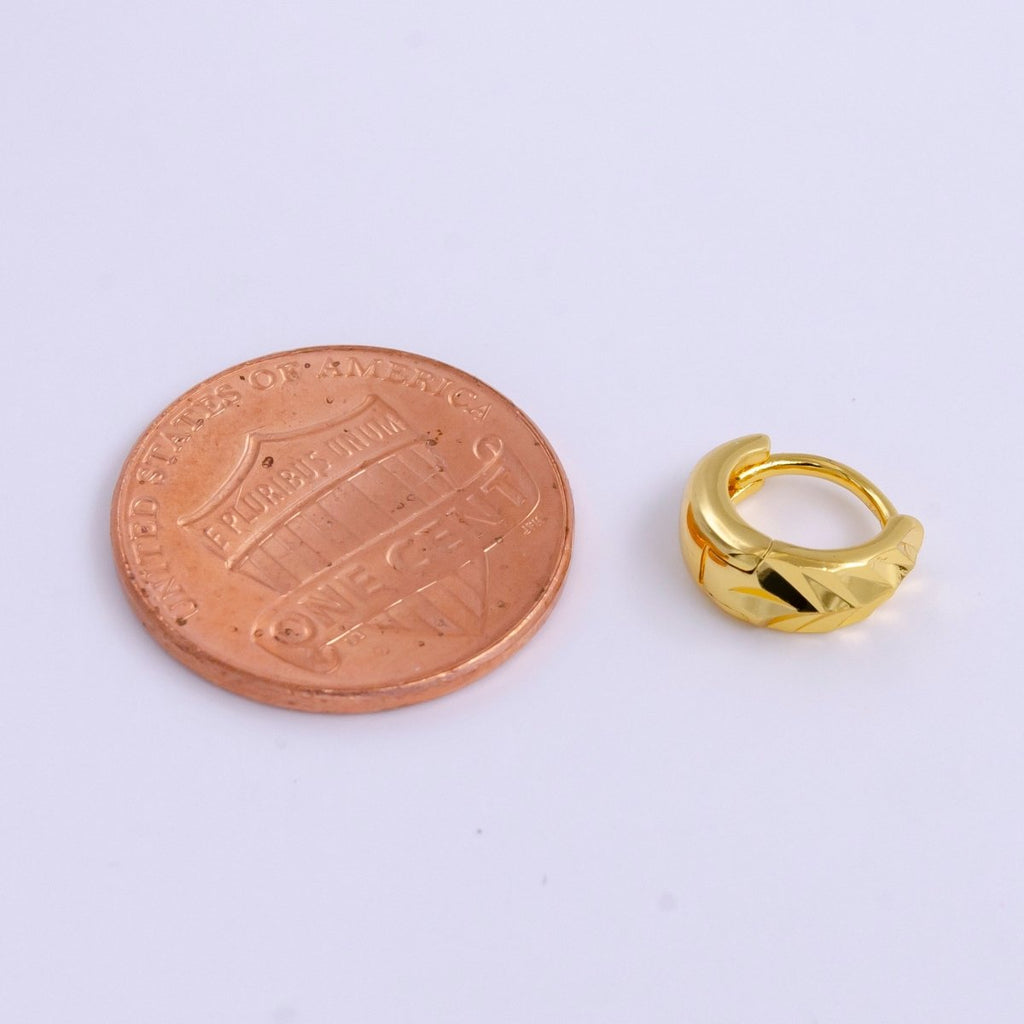 24K Gold plated Triangle Dented Geometric 10mm Huggie Earrings | AE805 - DLUXCA