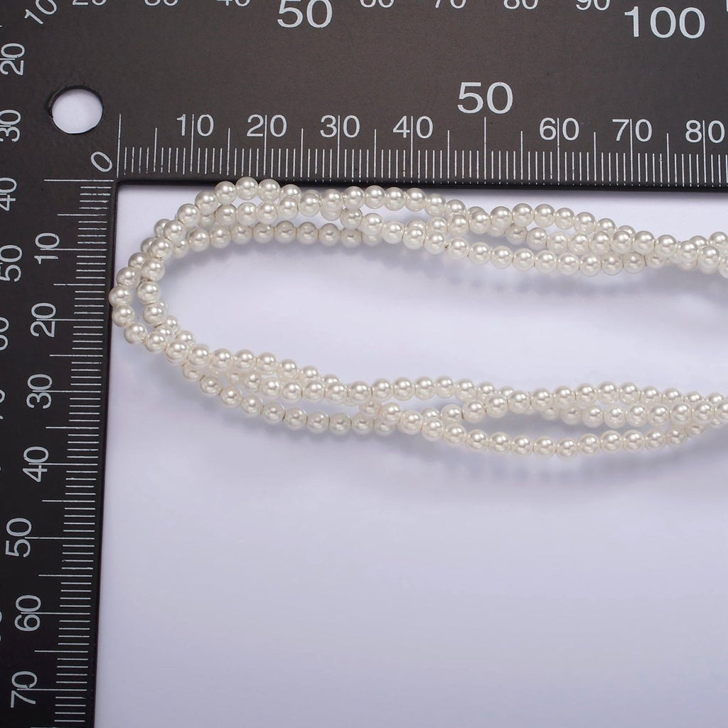 24K Gold plated Triple 3mm Round Shell Pearl 17 Inch Choker Necklace w. Extender | WA-2330 Clearance Pricing - DLUXCA