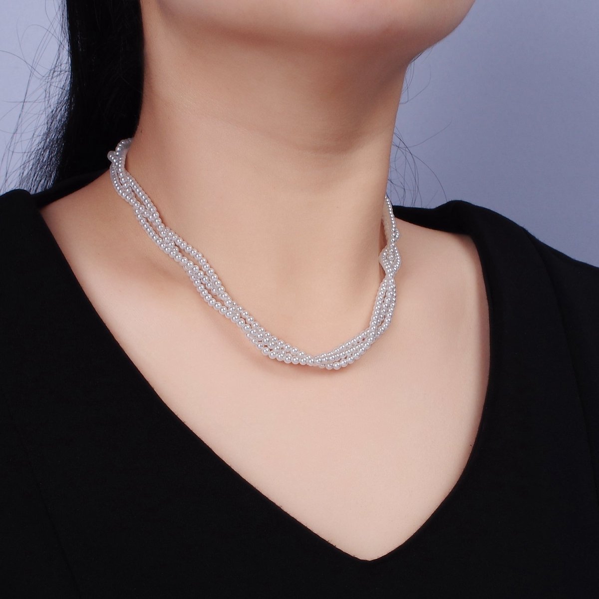 24K Gold plated Triple 3mm Round Shell Pearl 17 Inch Choker Necklace w. Extender | WA-2330 Clearance Pricing - DLUXCA