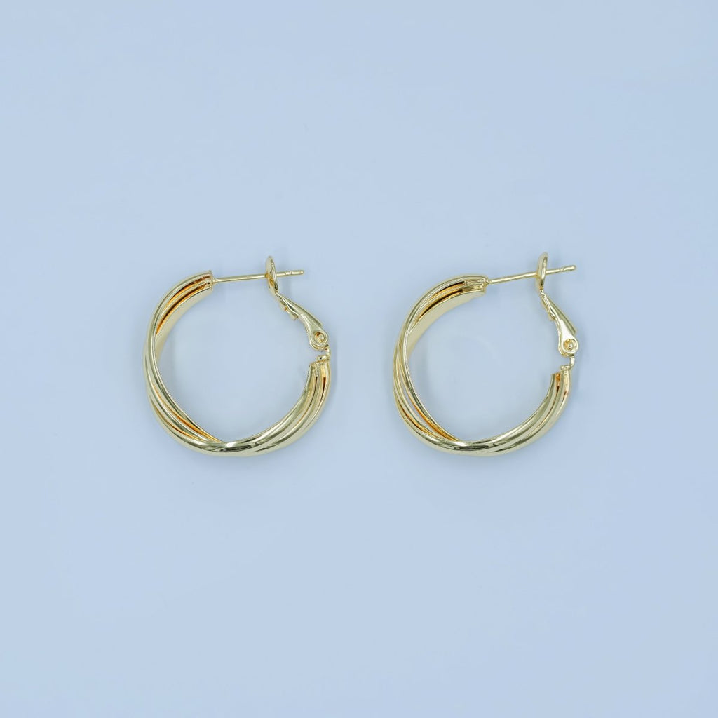 24K Gold plated Triple Band Geometric Hinge Hoop Earrings | AD1191 
