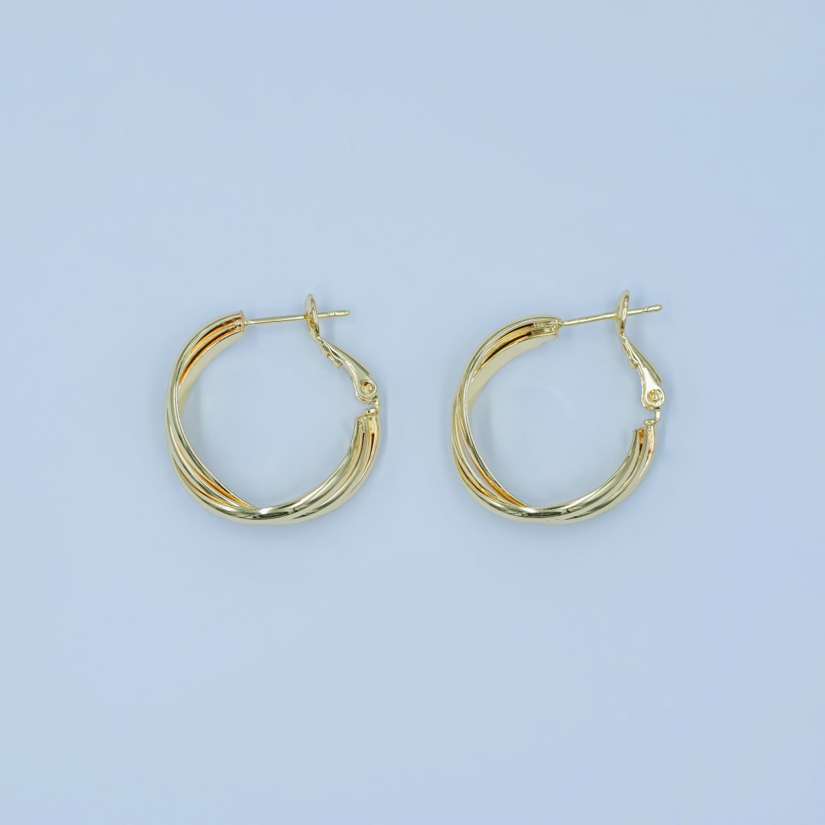 24K Gold plated Triple Band Geometric Hinge Hoop Earrings | AD1191 