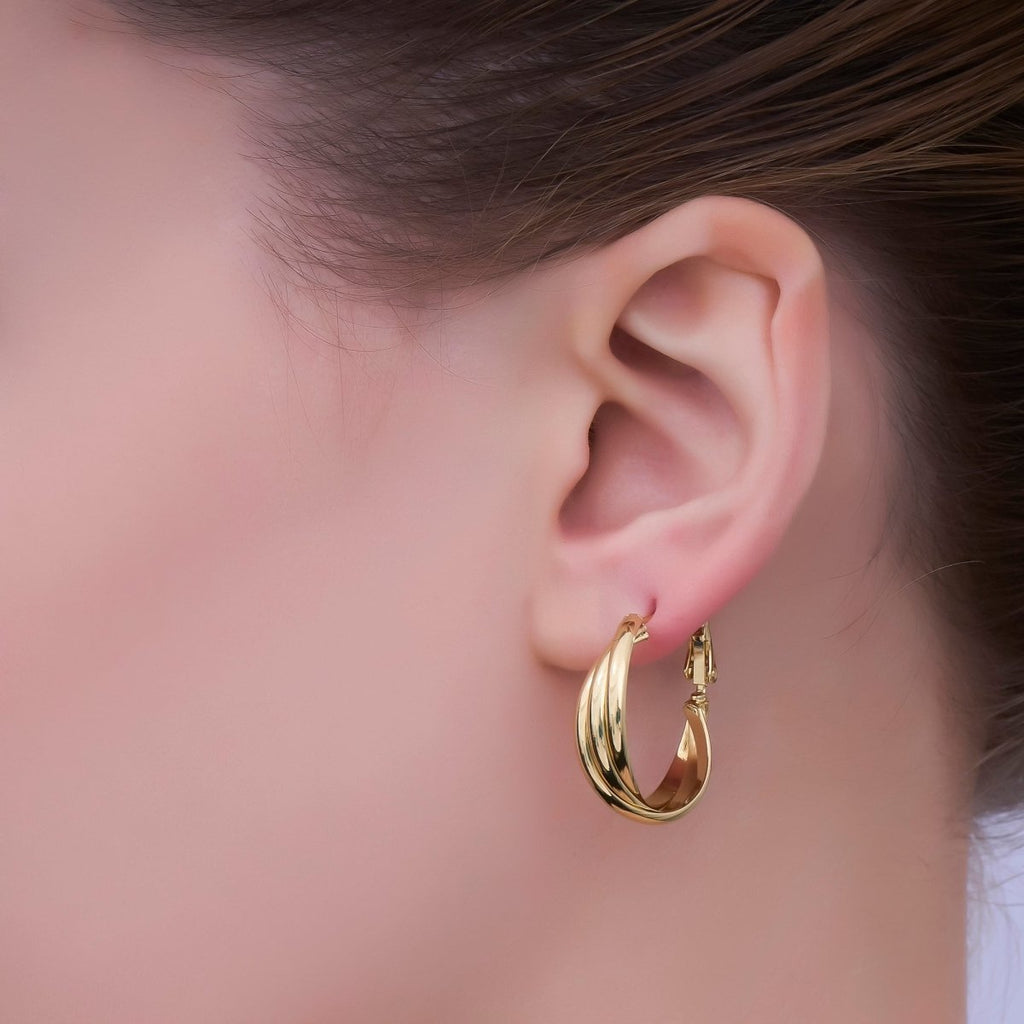 24K Gold plated Triple Band Geometric Hinge Hoop Earrings | AD1191 