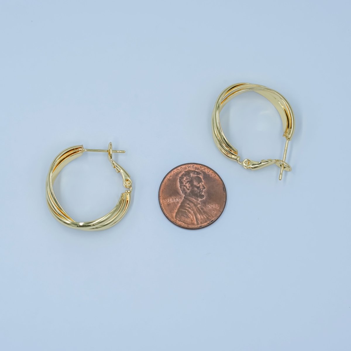 24K Gold plated Triple Band Geometric Hinge Hoop Earrings | AD1191 