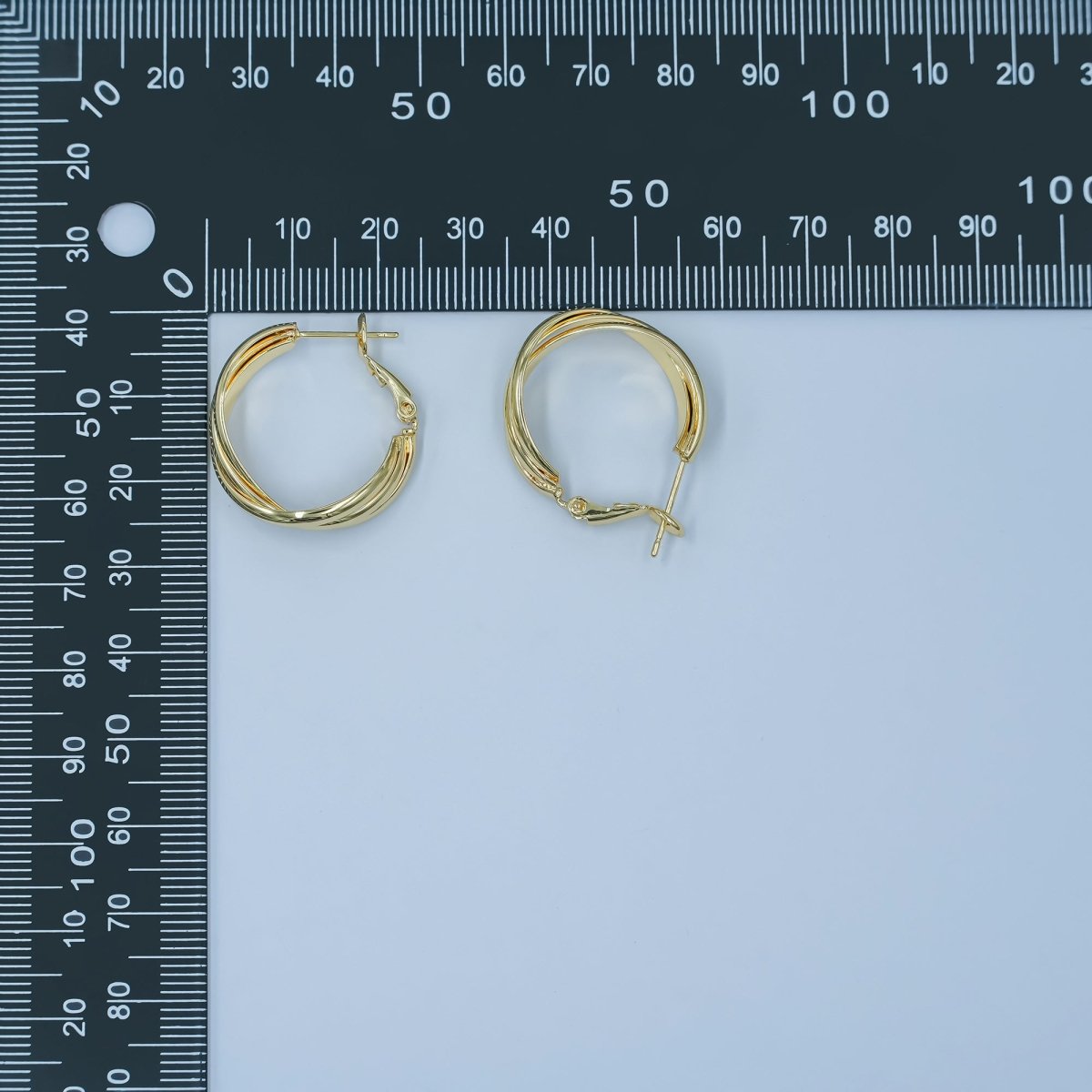 24K Gold plated Triple Band Geometric Hinge Hoop Earrings | AD1191 