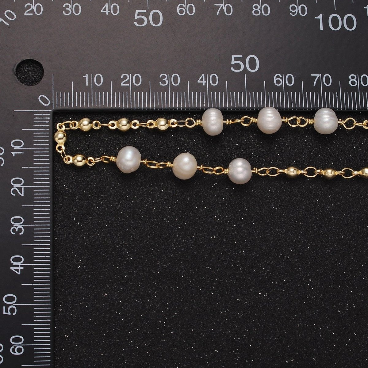 24K Gold plated Triple Button Triple Freshwater Pearl Multiple Bead Unfinished Chain For Jewelry Making | ROLL-1406 Clearance Pricing - DLUXCA