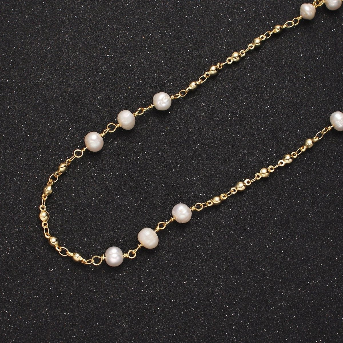 24K Gold plated Triple Button Triple Freshwater Pearl Multiple Bead Unfinished Chain For Jewelry Making | ROLL-1406 Clearance Pricing - DLUXCA