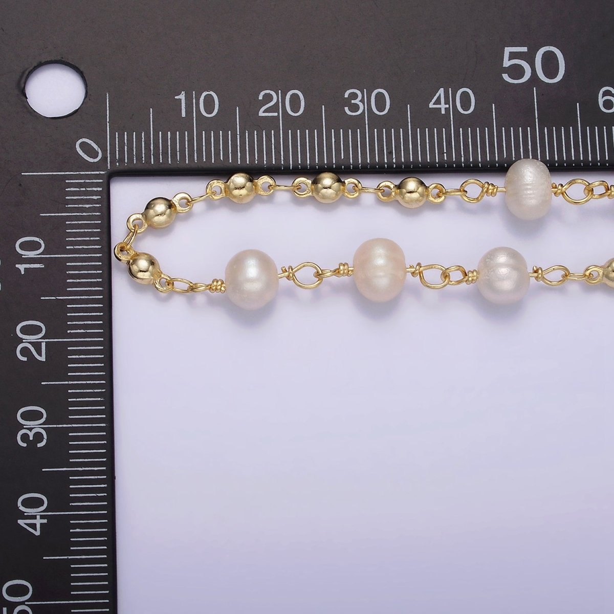 24K Gold plated Triple Button Triple Freshwater Pearl Multiple Bead Unfinished Chain For Jewelry Making | ROLL-1406 Clearance Pricing - DLUXCA