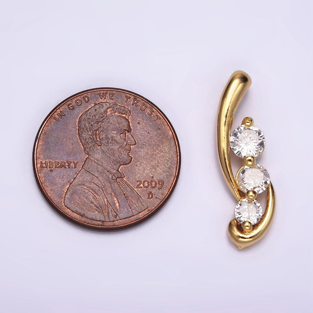 24K Gold plated Triple Clear Round CZ Curved Band Pendant | N1939 - DLUXCA