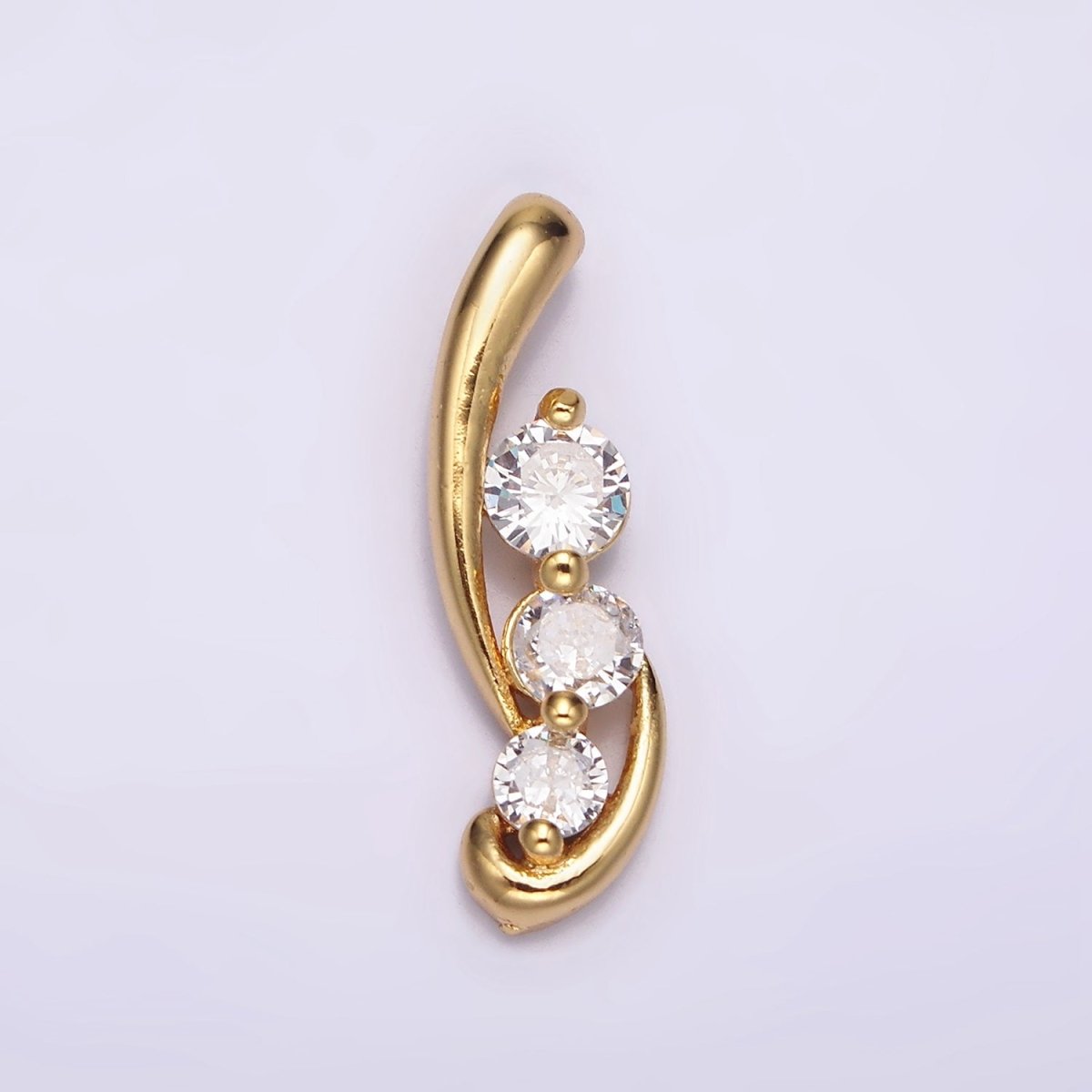 24K Gold plated Triple Clear Round CZ Curved Band Pendant | N1939 - DLUXCA