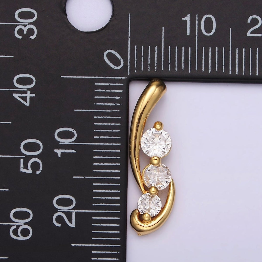 24K Gold plated Triple Clear Round CZ Curved Band Pendant | N1939 - DLUXCA