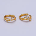24K Gold plated Triple Clear Round CZ Geometric Lined Huggie Earrings | AB119 - DLUXCA