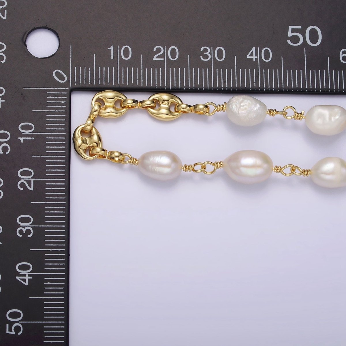 24K Gold plated Triple Freshwater Pearl Anchor Link Unfinished Jewelry Making Chain | ROLL-1407 Clearance Pricing - DLUXCA