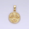 24K Gold plated Triple Leaves Textured Micro Paved CZ Round Pendant | AA1353 - DLUXCA