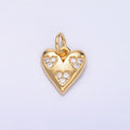 24K Gold plated Triple Micro Paved CZ Heart Charm in Gold & Silver | C475 - DLUXCA