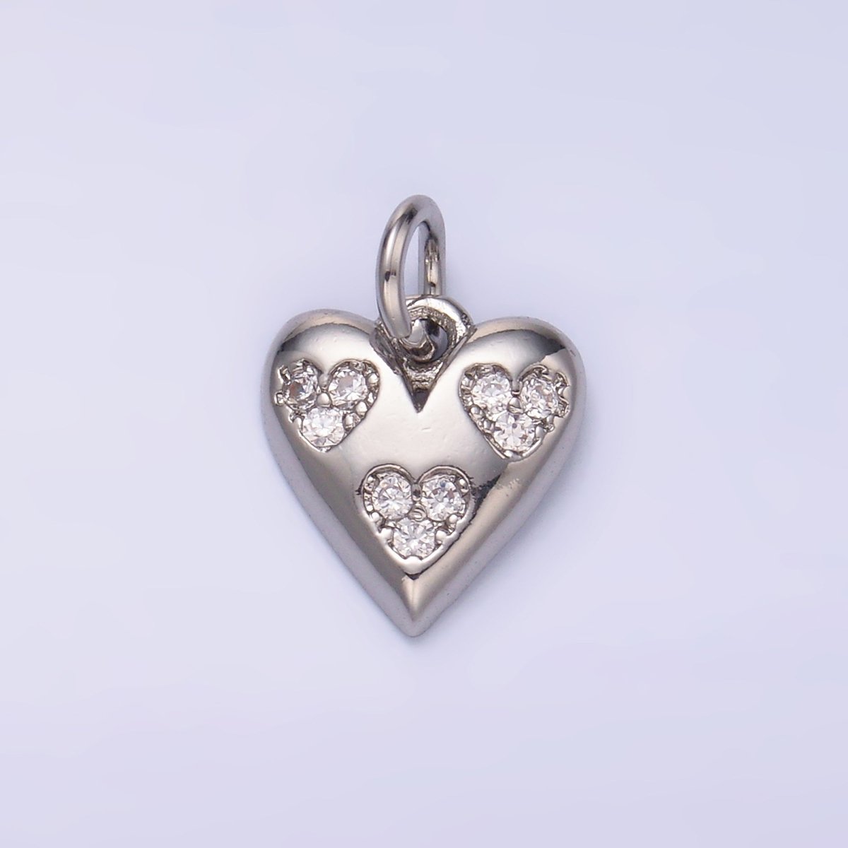 24K Gold plated Triple Micro Paved CZ Heart Charm in Gold & Silver | C475 - DLUXCA