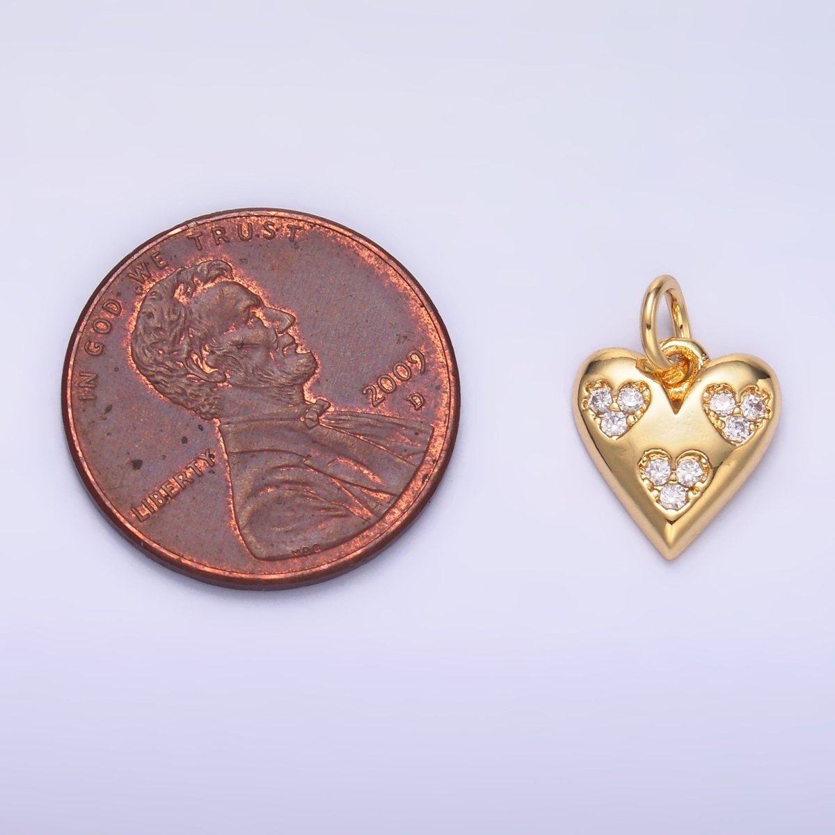 24K Gold plated Triple Micro Paved CZ Heart Charm in Gold & Silver | C475 - DLUXCA