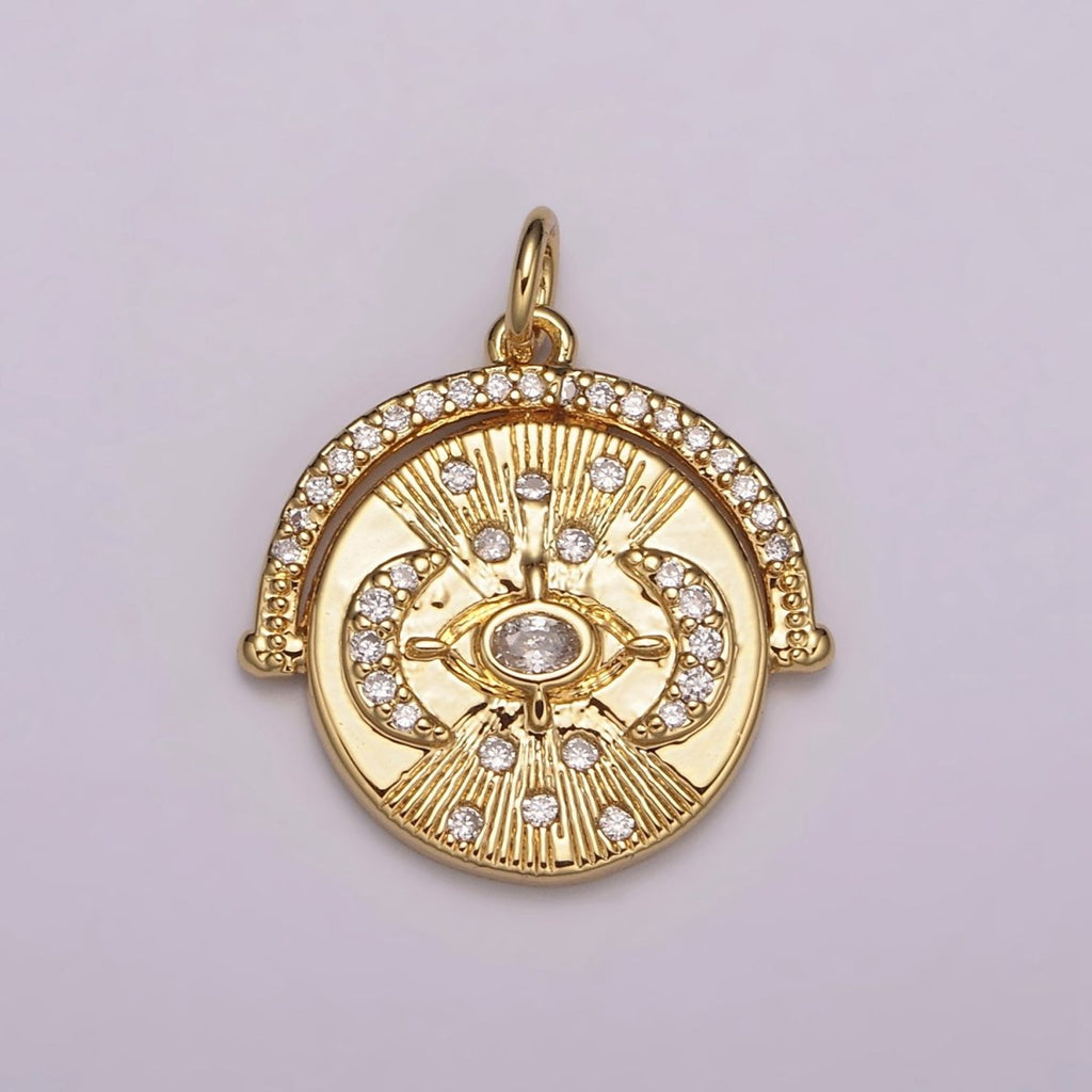 24K Gold plated Triple Moon Pendant for Goddess Necklace Jewelry Making Micro Pave Medallion Charm N-157 - DLUXCA