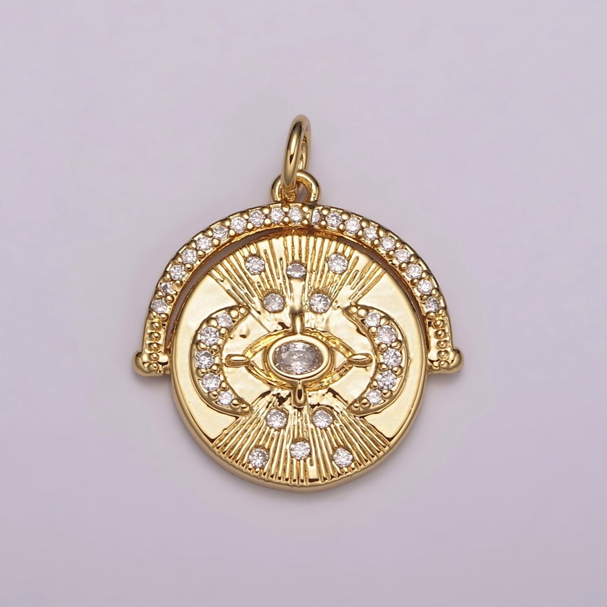 24K Gold plated Triple Moon Pendant for Goddess Necklace Jewelry Making Micro Pave Medallion Charm N-157 - DLUXCA