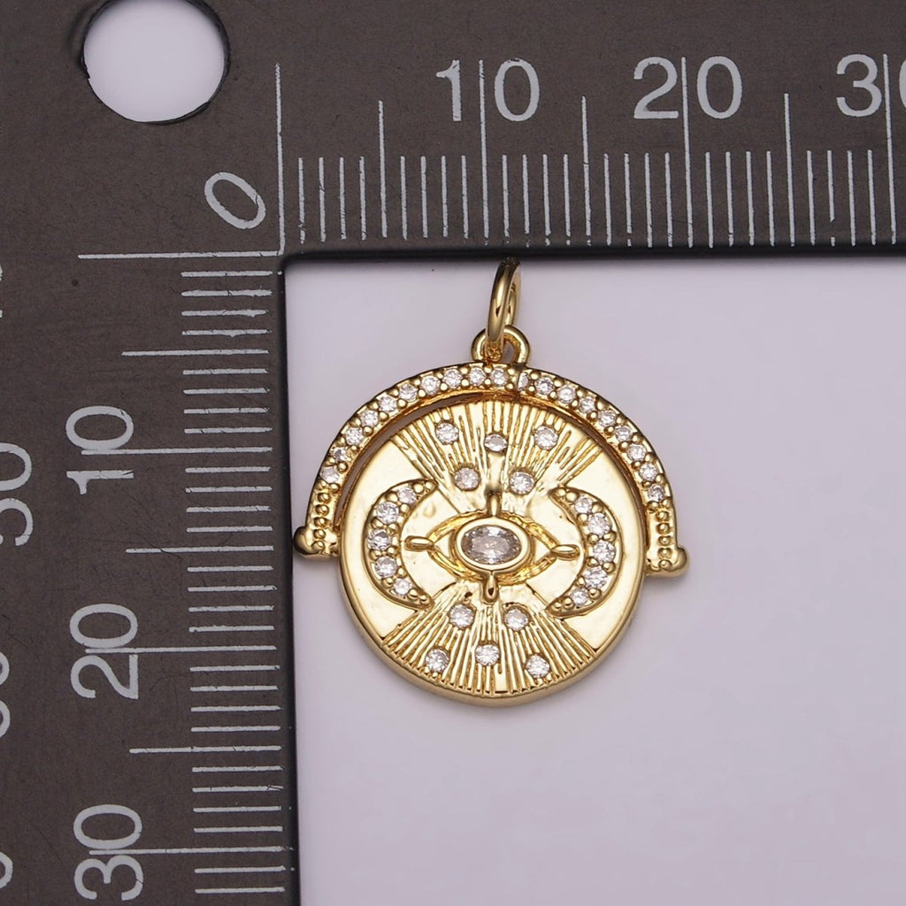 24K Gold plated Triple Moon Pendant for Goddess Necklace Jewelry Making Micro Pave Medallion Charm N-157 - DLUXCA