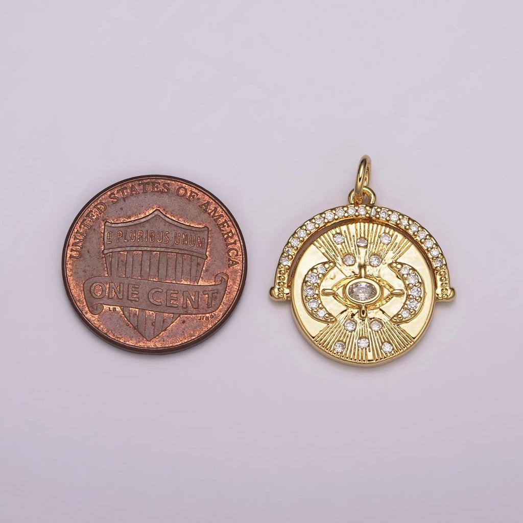 24K Gold plated Triple Moon Pendant for Goddess Necklace Jewelry Making Micro Pave Medallion Charm N-157 - DLUXCA