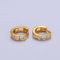 24K Gold plated Triple Square Clear CZ 11mm Huggie Earrings | AB146 - DLUXCA