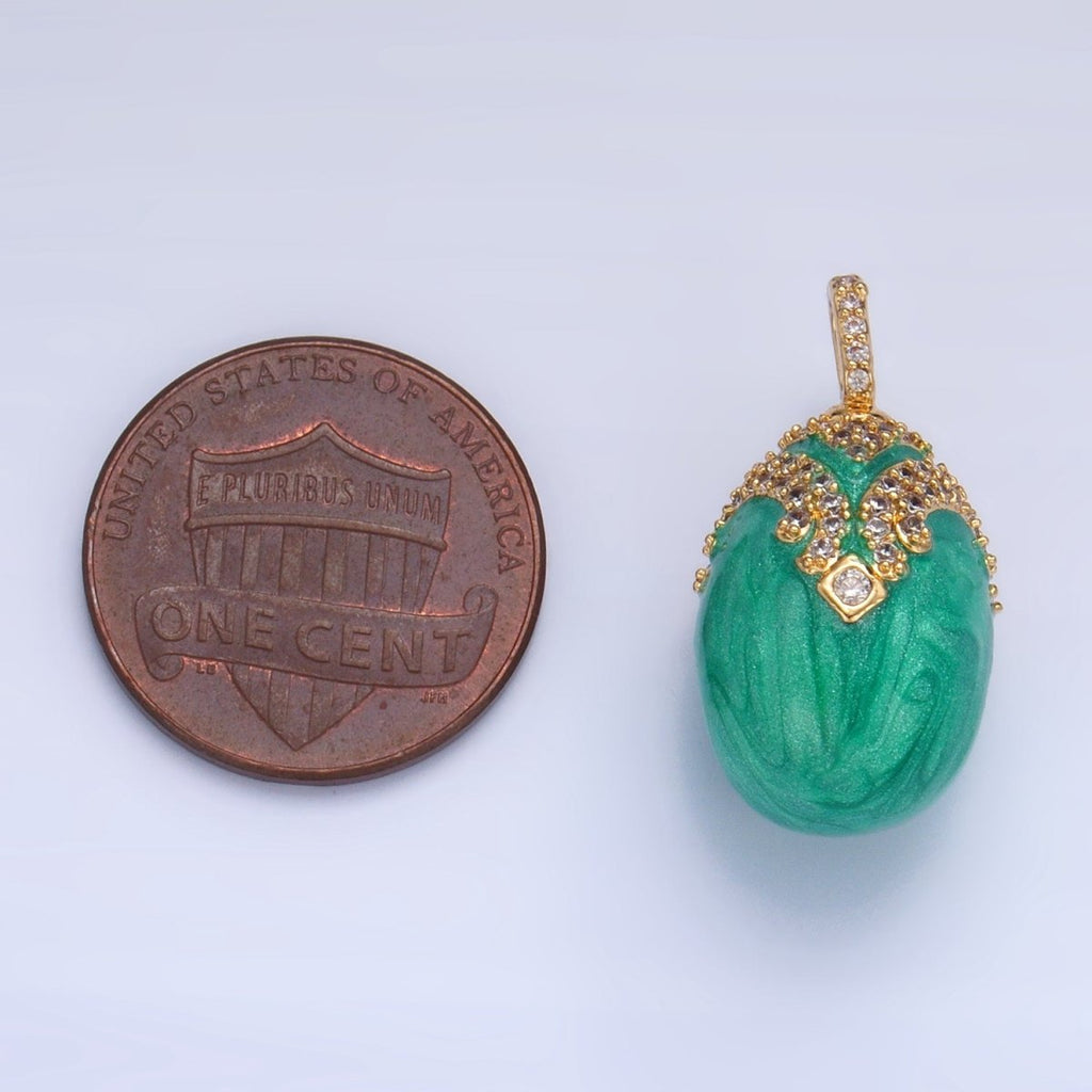 24K Gold plated Turquoise Enamel Micro Paved CZ Solitaire Pendant | AA1015 - DLUXCA