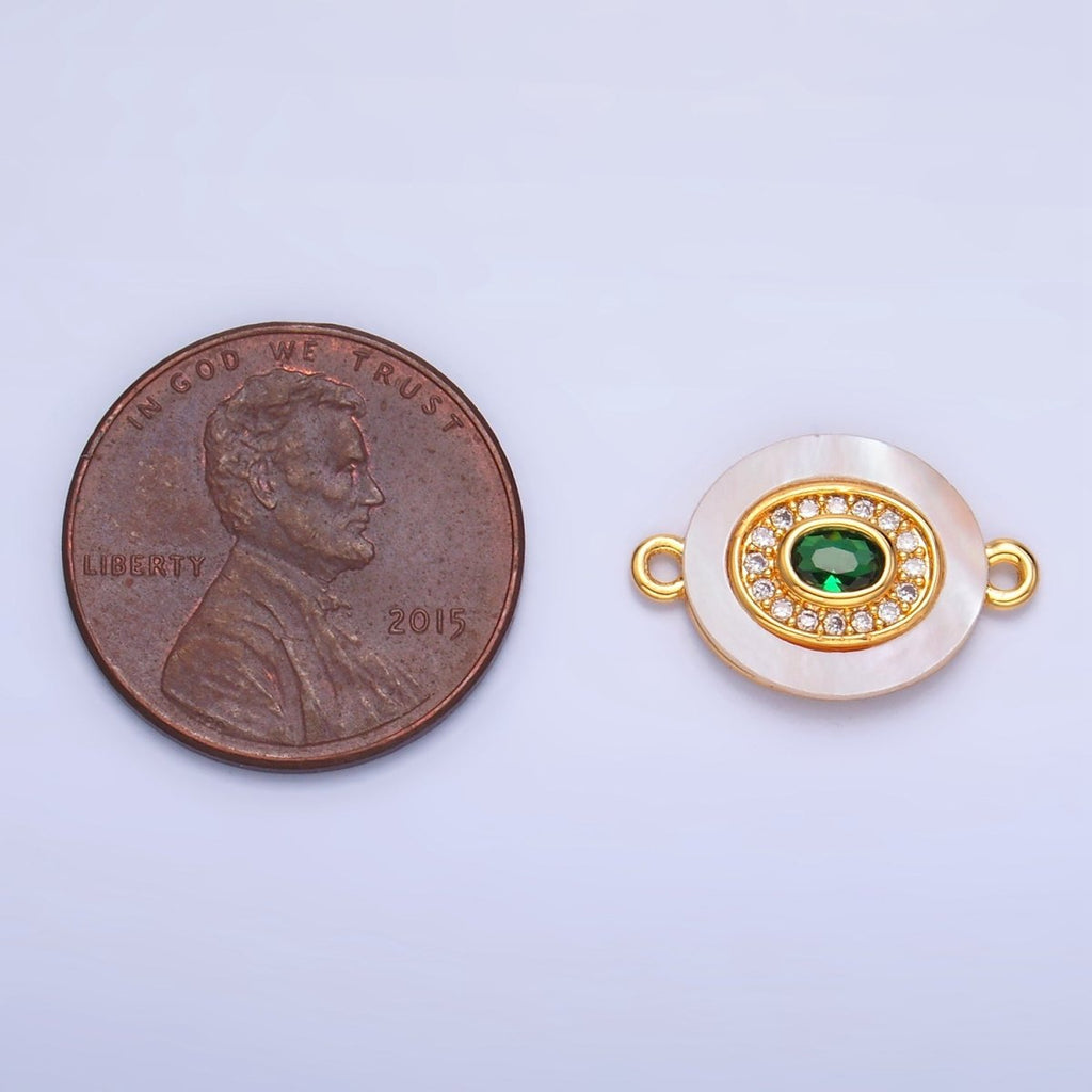 24K Gold plated Turquoise, Green, Red CZ Shell Pearl Oval Connector | F823 F825 F831