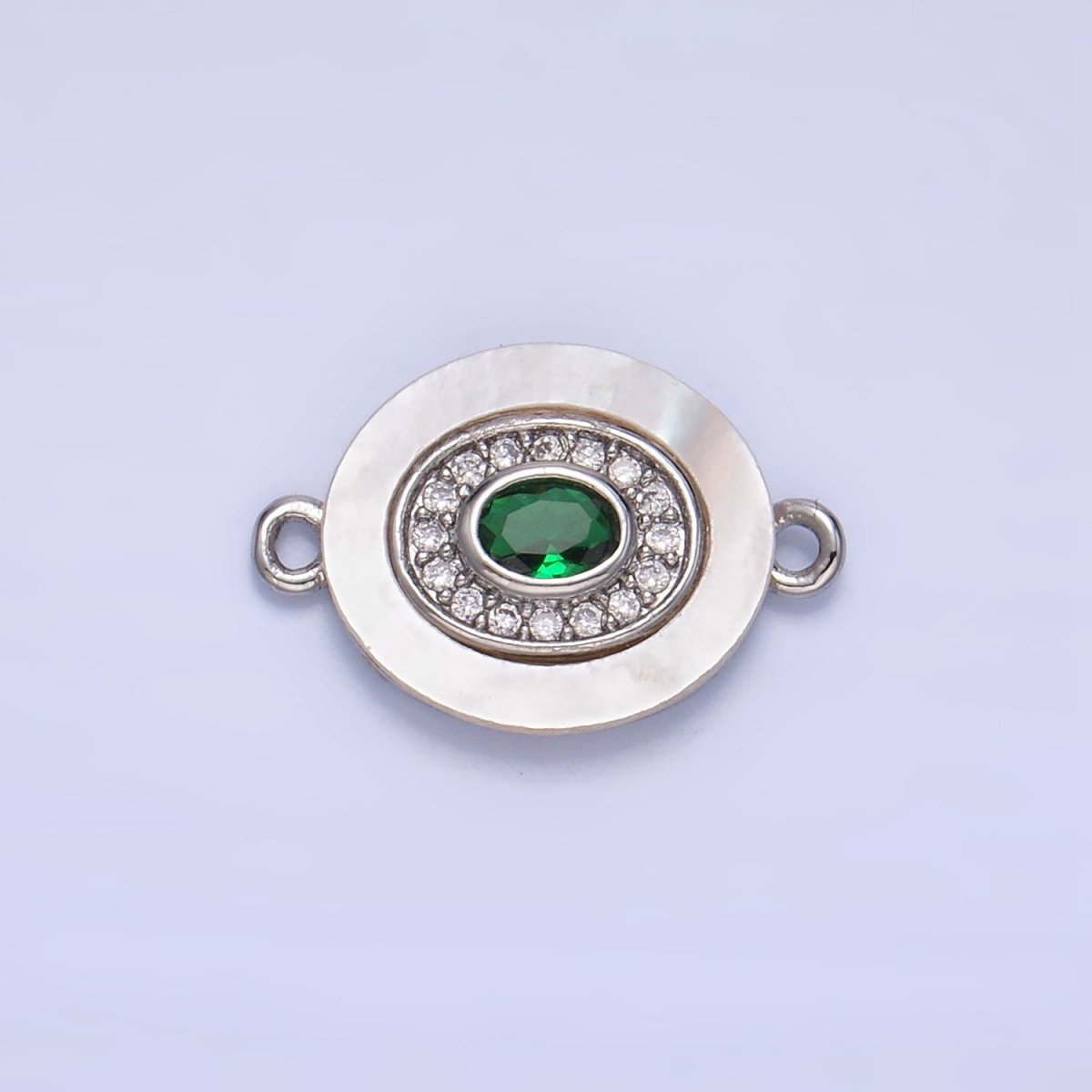 24K Gold plated Turquoise, Green, Red CZ Shell Pearl Oval Connector | F823 F825 F831