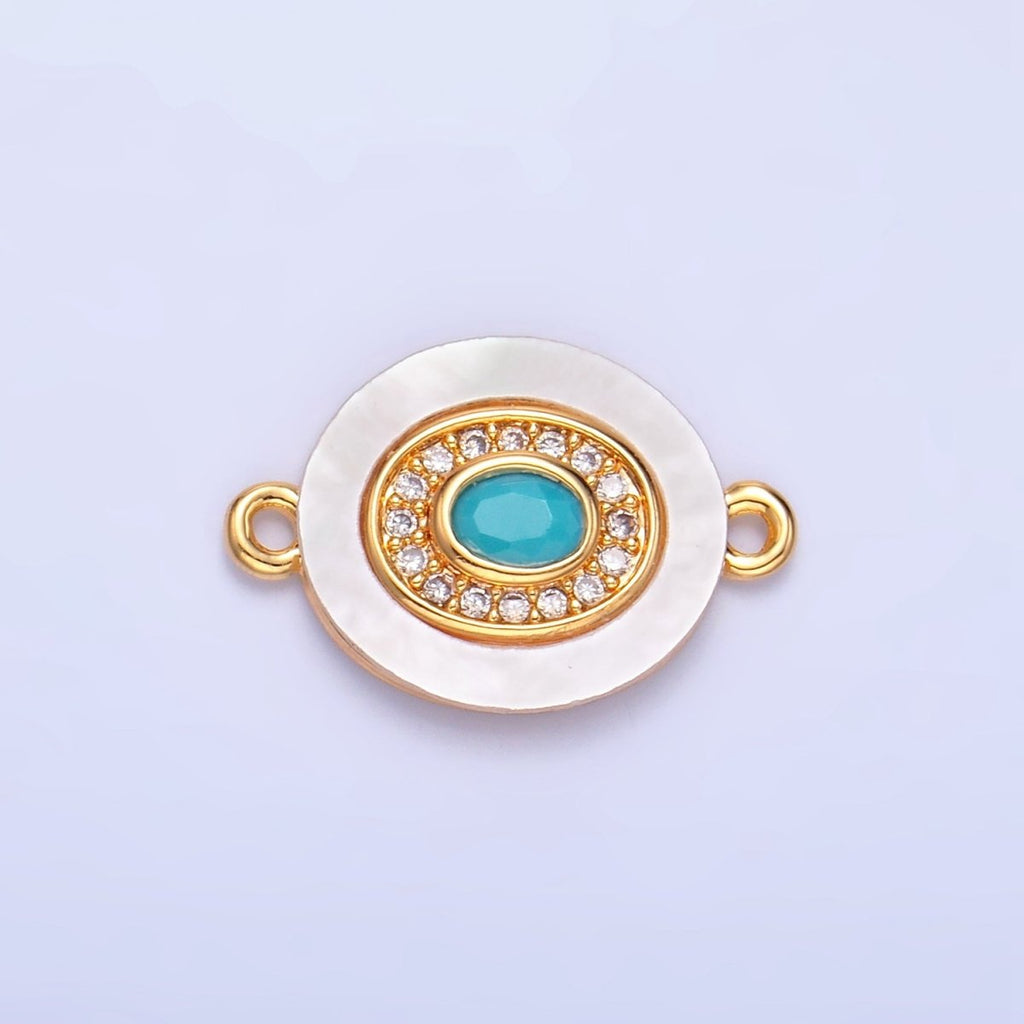 24K Gold plated Turquoise, Green, Red CZ Shell Pearl Oval Connector | F823 F825 F831