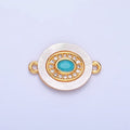 24K Gold plated Turquoise, Green, Red CZ Shell Pearl Oval Connector | F823 F825 F831