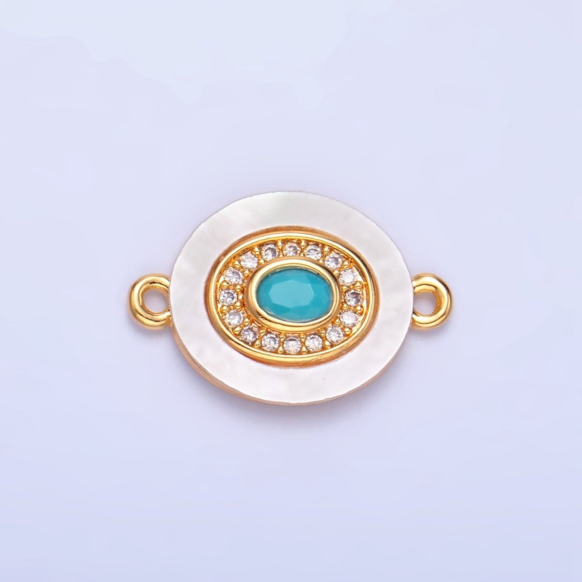 24K Gold plated Turquoise, Green, Red CZ Shell Pearl Oval Connector | F823 F825 F831