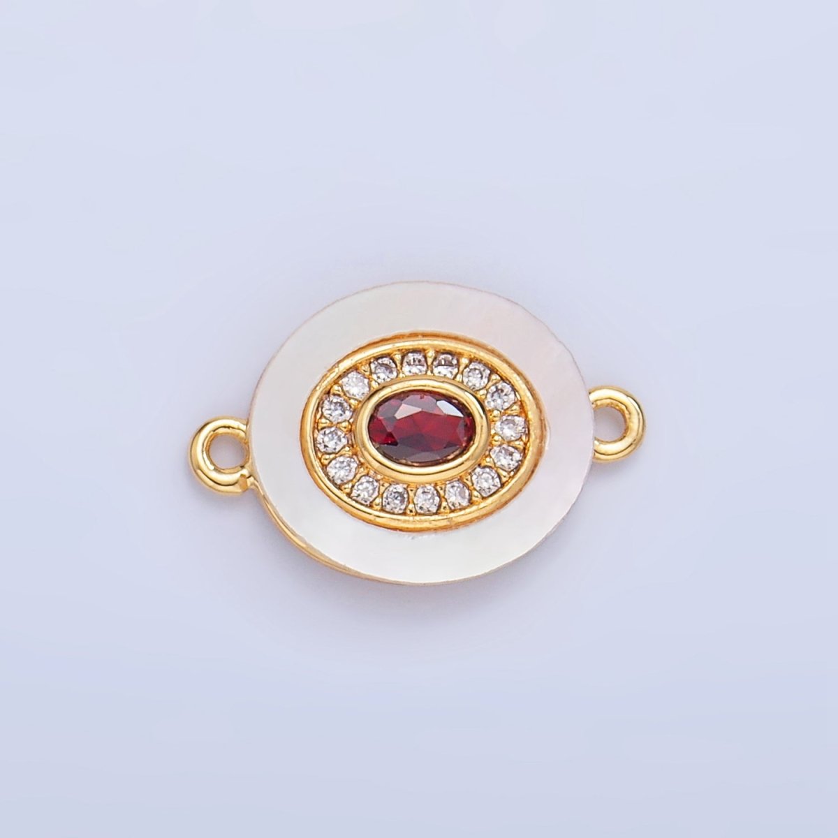 24K Gold plated Turquoise, Green, Red CZ Shell Pearl Oval Connector | F823 F825 F831