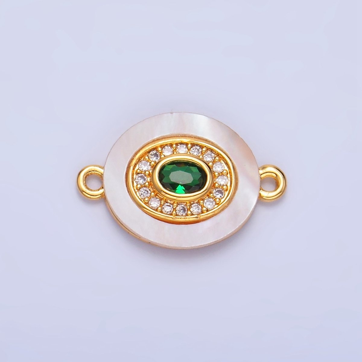 24K Gold plated Turquoise, Green, Red CZ Shell Pearl Oval Connector | F823 F825 F831