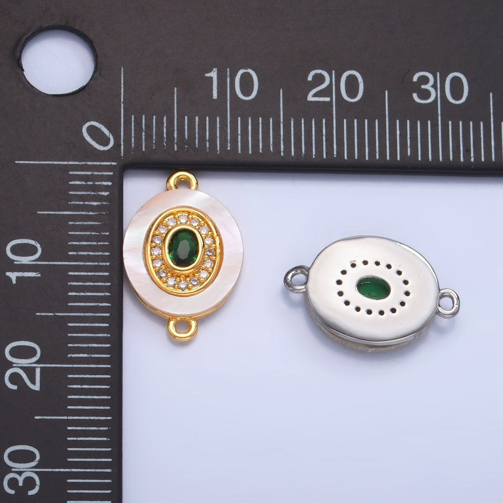 24K Gold plated Turquoise, Green, Red CZ Shell Pearl Oval Connector | F823 F825 F831