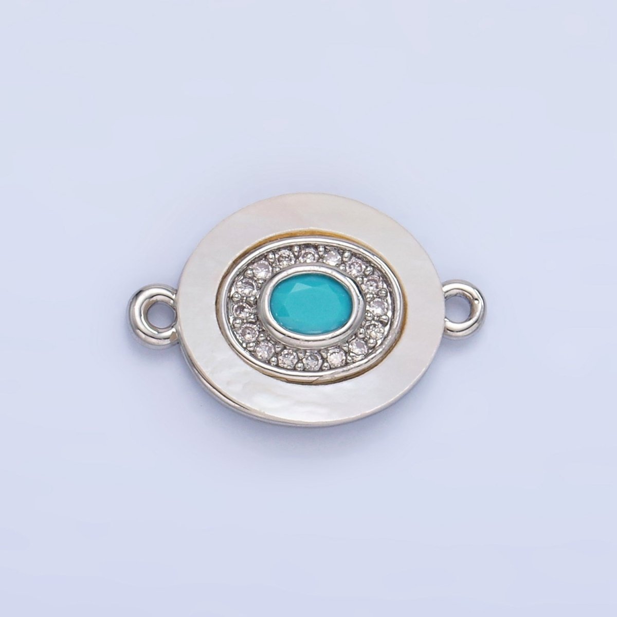 24K Gold plated Turquoise, Green, Red CZ Shell Pearl Oval Connector | F823 F825 F831