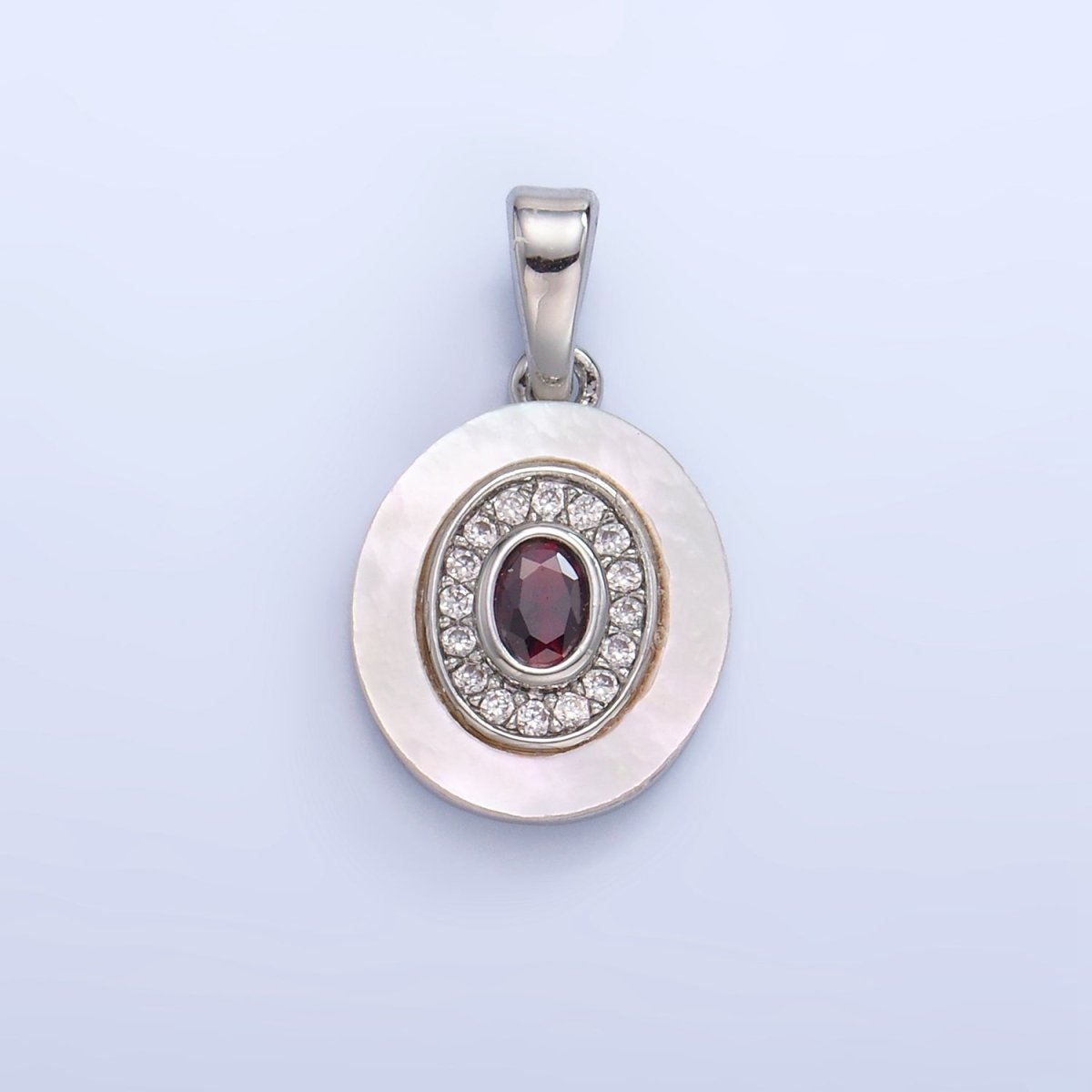24K Gold plated Turquoise, Green, Red CZ Shell Pearl Oval Pendant | AA1041 - AA1043 - DLUXCA