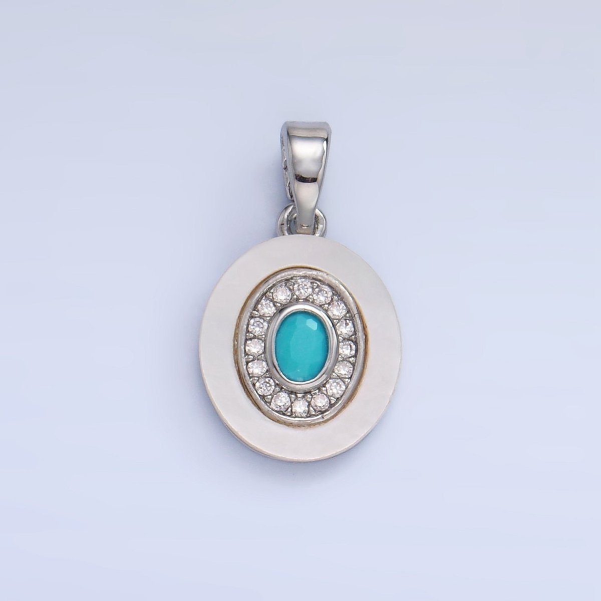 24K Gold plated Turquoise, Green, Red CZ Shell Pearl Oval Pendant | AA1041 - AA1043 - DLUXCA