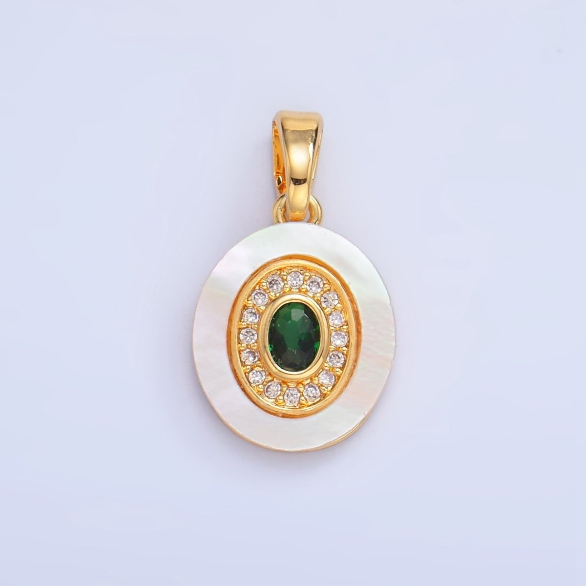 24K Gold plated Turquoise, Green, Red CZ Shell Pearl Oval Pendant | AA1041 - AA1043 - DLUXCA