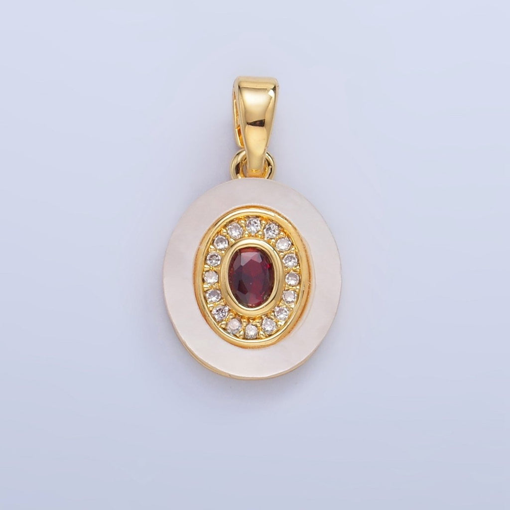 24K Gold plated Turquoise, Green, Red CZ Shell Pearl Oval Pendant | AA1041 - AA1043 - DLUXCA