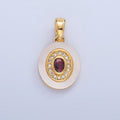 24K Gold plated Turquoise, Green, Red CZ Shell Pearl Oval Pendant | AA1041 - AA1043 - DLUXCA