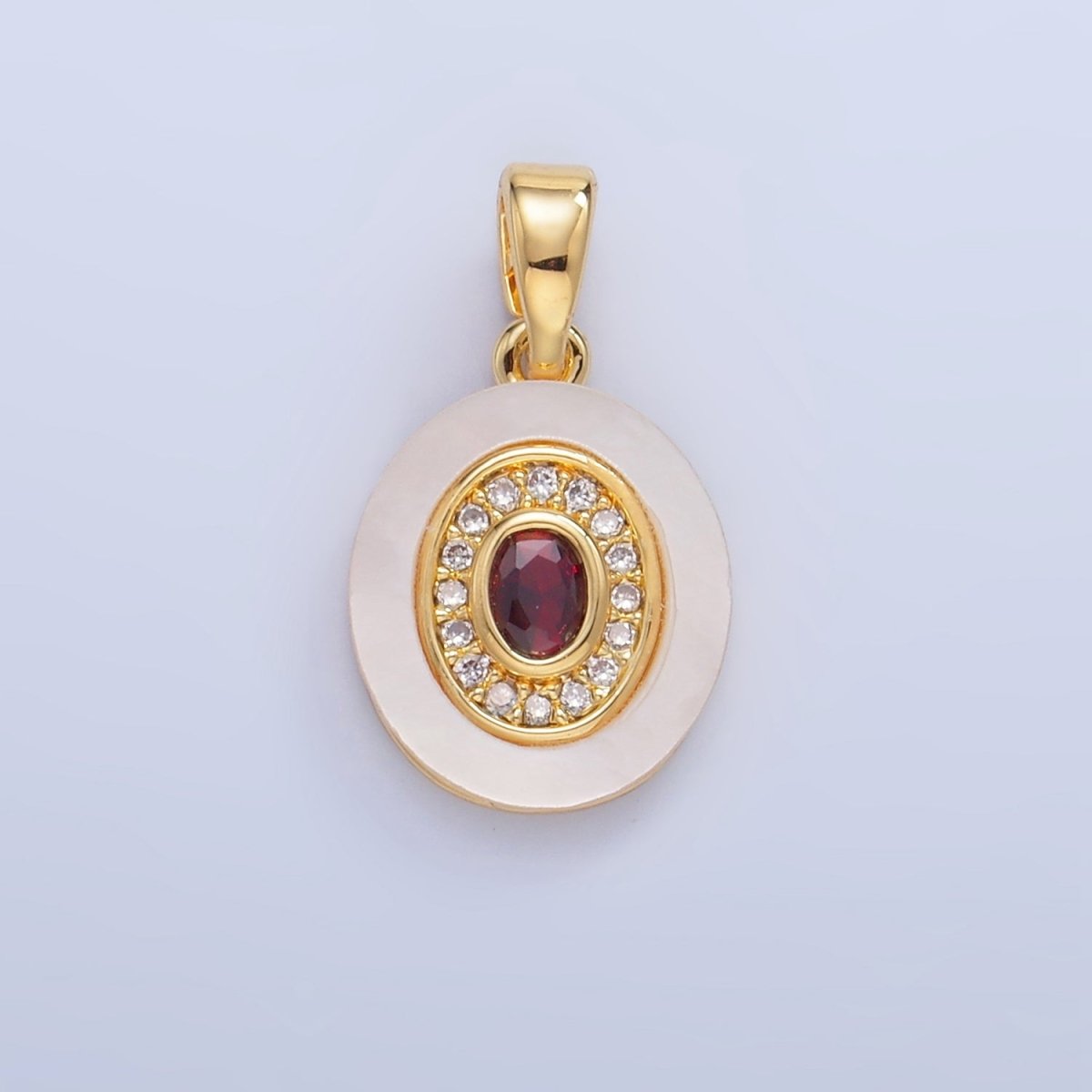 24K Gold plated Turquoise, Green, Red CZ Shell Pearl Oval Pendant | AA1041 - AA1043 - DLUXCA