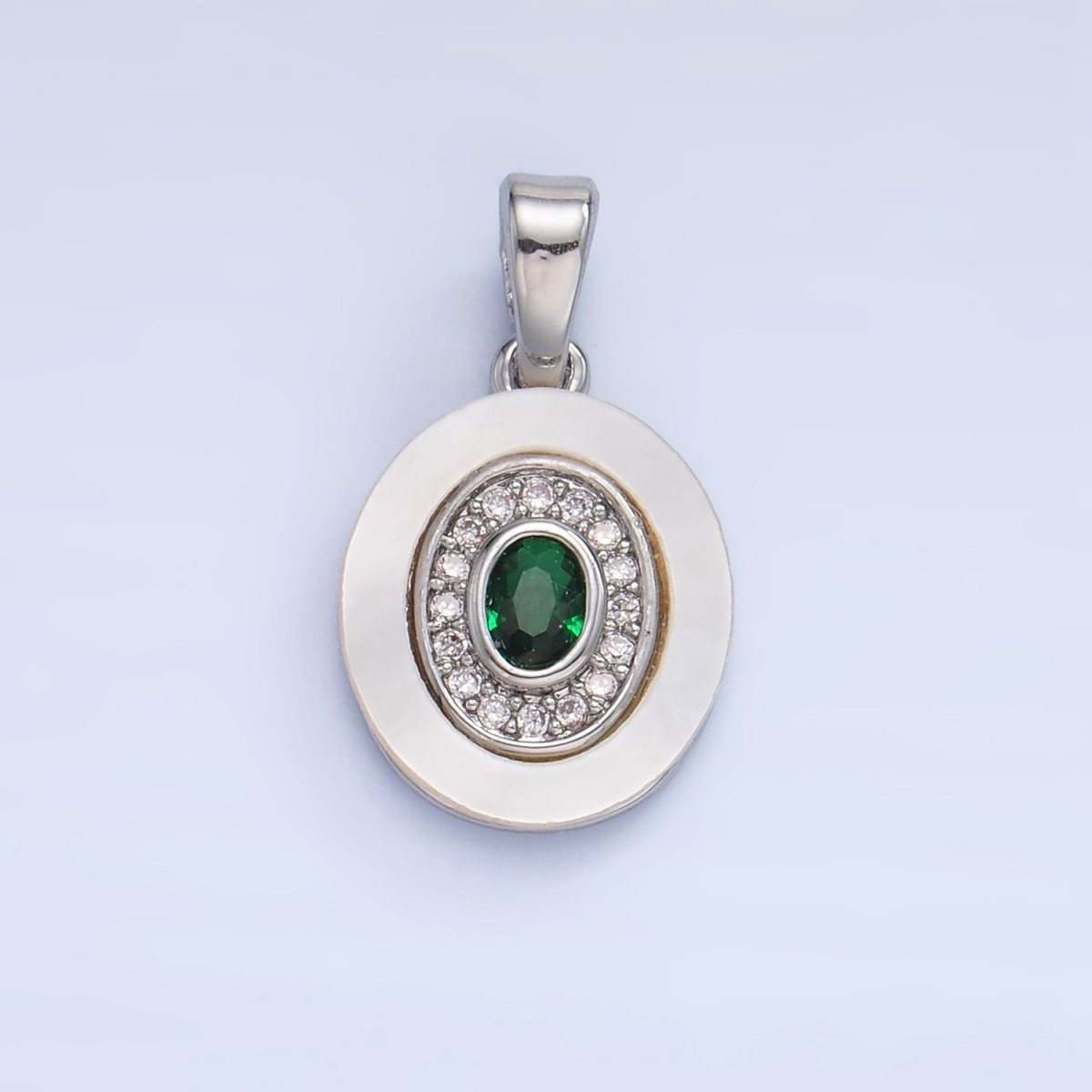 24K Gold plated Turquoise, Green, Red CZ Shell Pearl Oval Pendant | AA1041 - AA1043 - DLUXCA