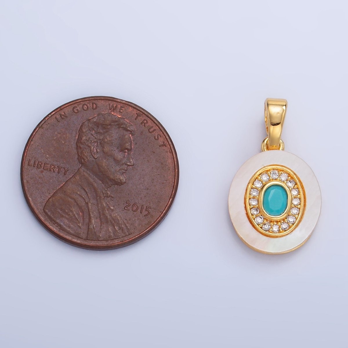 24K Gold plated Turquoise, Green, Red CZ Shell Pearl Oval Pendant | AA1041 - AA1043 - DLUXCA