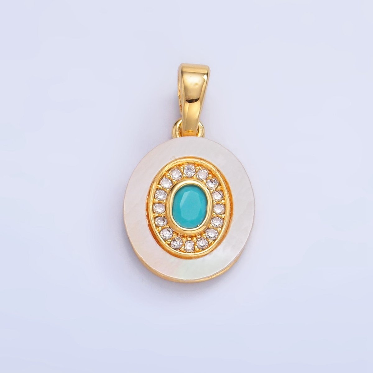 24K Gold plated Turquoise, Green, Red CZ Shell Pearl Oval Pendant | AA1041 - AA1043 - DLUXCA