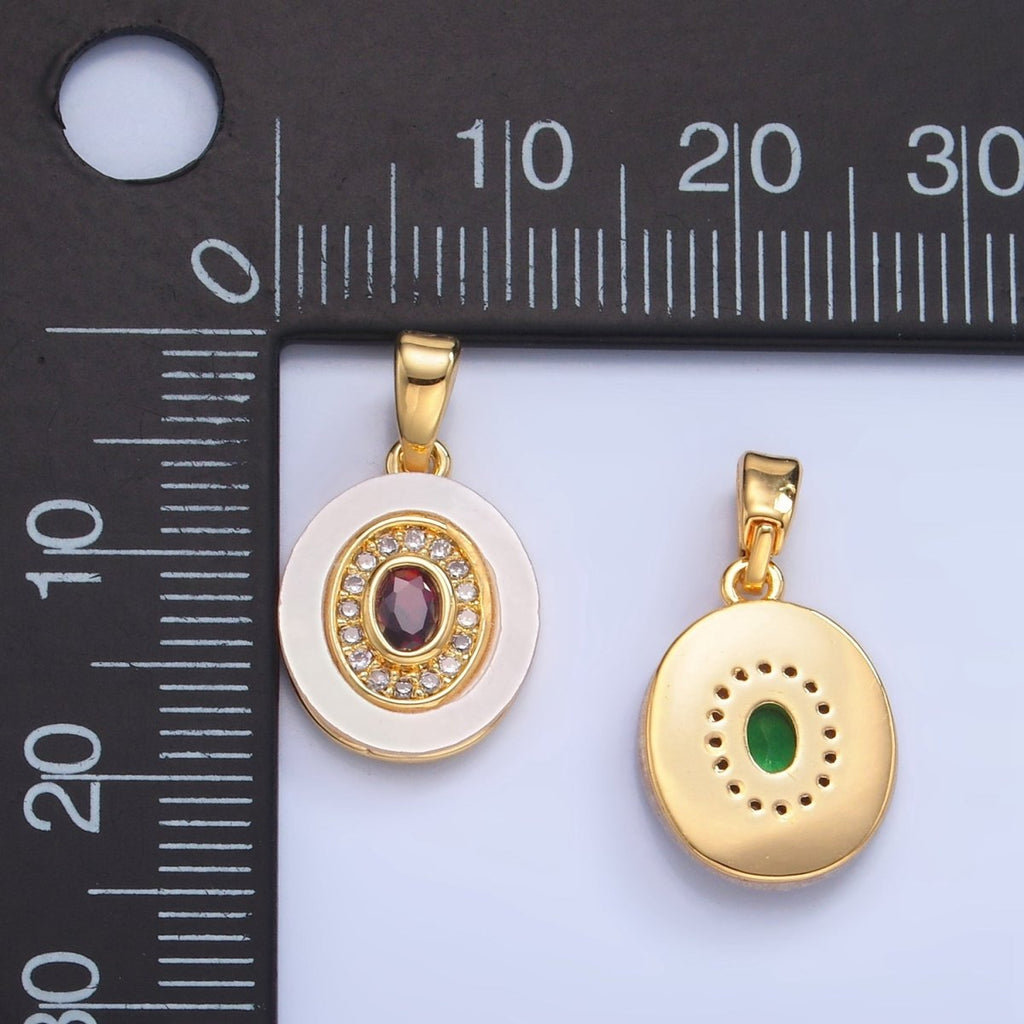 24K Gold plated Turquoise, Green, Red CZ Shell Pearl Oval Pendant | AA1041 - AA1043 - DLUXCA